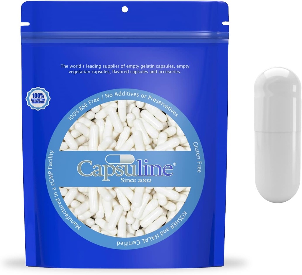 Capsulin Størrelse 000 - Farvede hvide tomme gelatine kapsler - 10000 Greve - Tomme Gel Pille kapsler - DIY Pure Bovine Pille Kapsel Fyldning - Tomme Caps - Kosher og Halal Certified - Non-GMO Certified