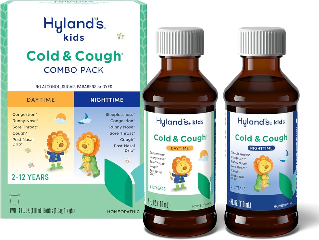 Hyland 's Kids Cold and Hough, Day and Night Combo Pack, Cold Medicine for Age 2 and up, Syrup Hough Medicine for Kids, Nasal Decongestant, 4 Fl Oz (Pack of 2)
