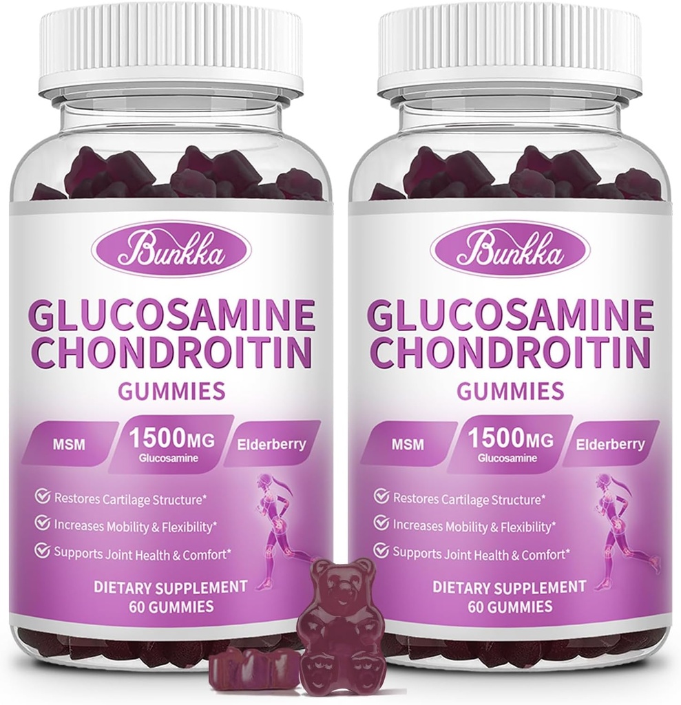 2 Pack Glucosamin Chondroitin Gummies Extra Strength w / MSM, Elderberry, Hyaluronic Acid-Chewable Fælles Support for Kvinder, Mænd, Adults- Antioxidant Support til Fælles Komfort & Mobilitet