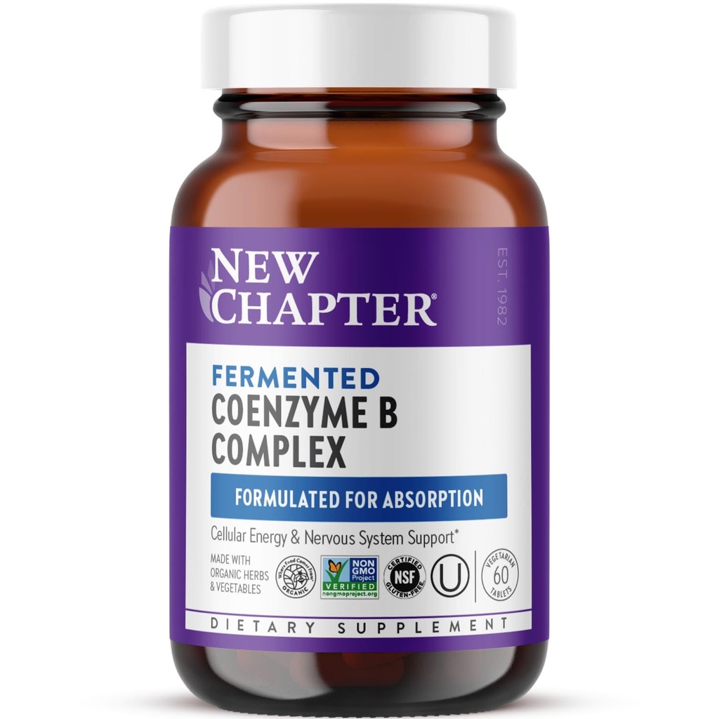 Nyt kapitel Vitamin B Complex - Gæret Coenzym B Complex Rich in Vitamin B12 + Vitamin B6 + Biotin + Lavet med økologiske ingredienser - 60 ct