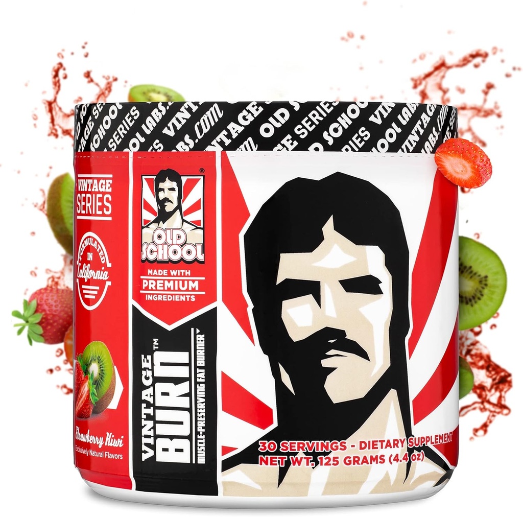 Vintage Burn - Fat Burner Powder til mænd og kvinder - Lækker termogene fedt & vægttab drik - Green Coffee Bean, Koffein, Hindbær Ketoner - Jordbær Kiwi Flavor - 30 Servering