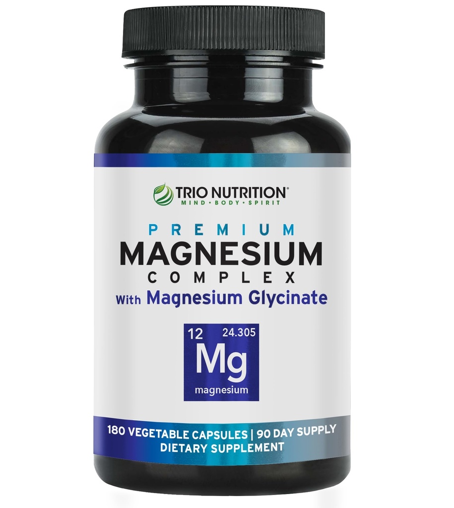 Trio Nutrition Magnesium Complex 90 Day Supply 420 mg 10%; Natural Call, Relax, Stress Relief, og Muscle Recovery 12%; Magnesium Glycinate supplement med vitamin B6 til hurtig absorption *