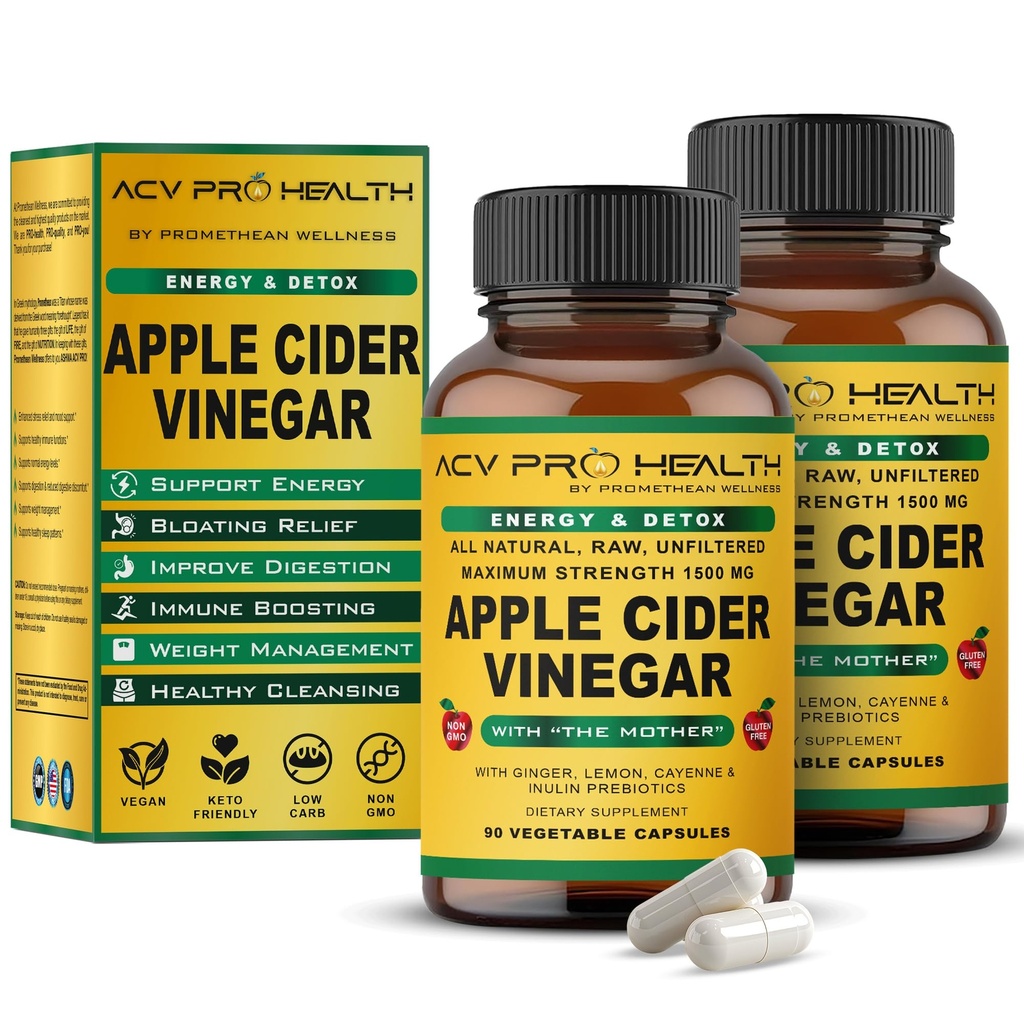 2-Pack ACV Pro Apple Cider Vinciferkapsler Certificeret Organisk med mor ACV piller Detox Rengøringssyre Reflux Relief Support Ginger Root Cayenne Pepper Pulver