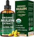 Mullein Drops til Lungs, Mullein Leaf & Licorice Extract Support Lung Cleanse & Sund vejrtrækning, Organic Mullein Leaf Tincture Herbal Supplement, Ingen Tilsætningsstoffer Mullein Extract Drops 2 fl Oz 60Ml