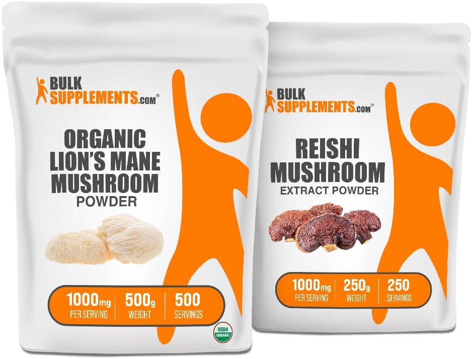 BulkSupplements Organic Lions Mane Mushroom Extract + Reishi Mushroom Extract Bundle