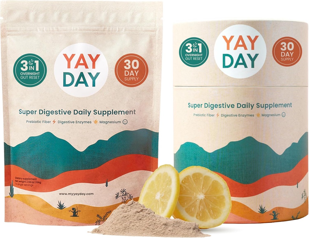 Fordøjelsesenzymer Prebiotic Fiber Supplement Powder Bundle - Daily Gut Health + Magnesium Powder for Deep Sleep, Regularitet, Bloating & Constipation Relief - Citrus (37 Servere)
