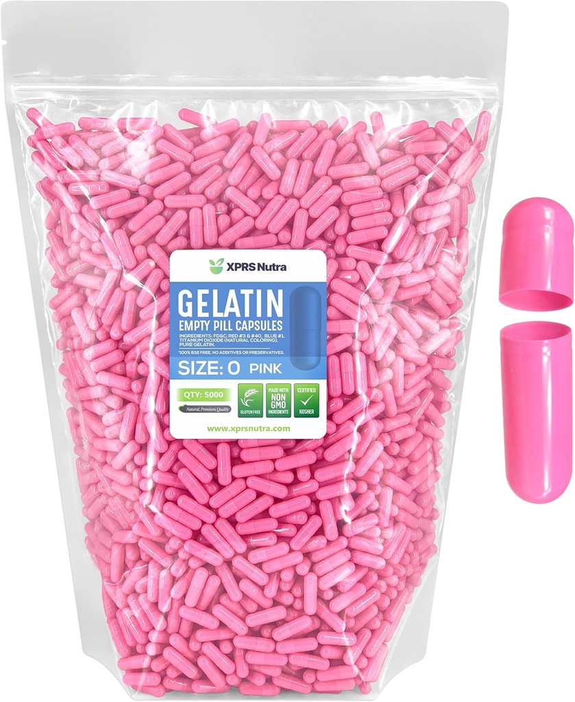 XPRS Nutra Størrelse 0 Tomme kapsler - 5000 Tomme Gelatine kapsler - Piller gør det - Pure Bovin Pill Gel Caps til Do- It- Yourself Kosttilskud (Pink)
