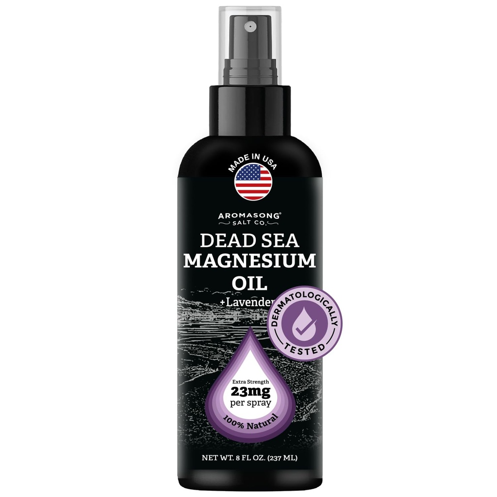Aromasong Magnesium Spray Lavendel - Extra Strength (23 mg i hver spritz) 8 Oz - Natural and Pure Magnesium Oil Spray - Made in the USA - for Leg discomfort and Promoes a room sleep