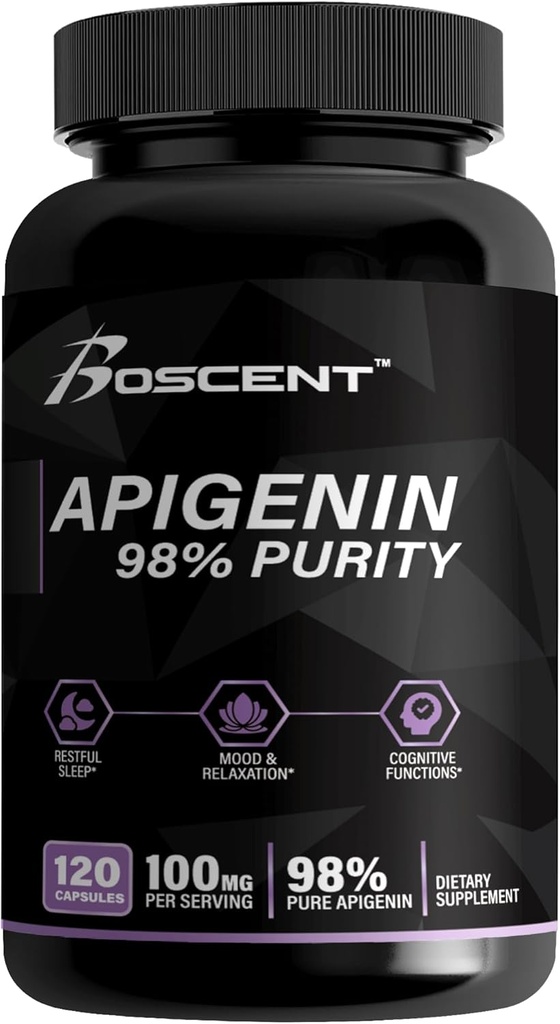 Apigenin Supplement 100mg from Chamomile Extract 120 Count - 98% purity- Apigenin Supplement for Sleep, Mood, Cognition, Prostate health - Excellent sleep aid, Non-GMO, No Fillers - 4-Month Supply