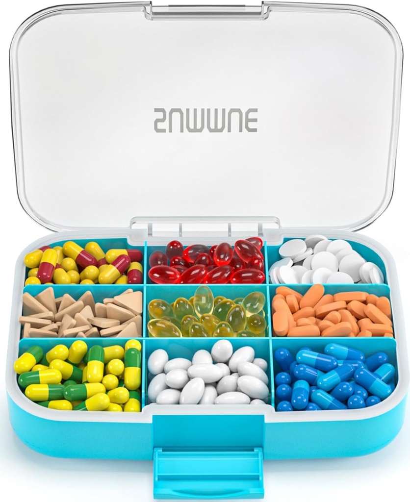 Stor Pill Organizer, 9 Compartments Portable Travel Pill Box Case Fugt Bevis, XL Pill Container Holder for Vitaminer, Cod Lever Oil, Kosttilskud, Medicin (blå)