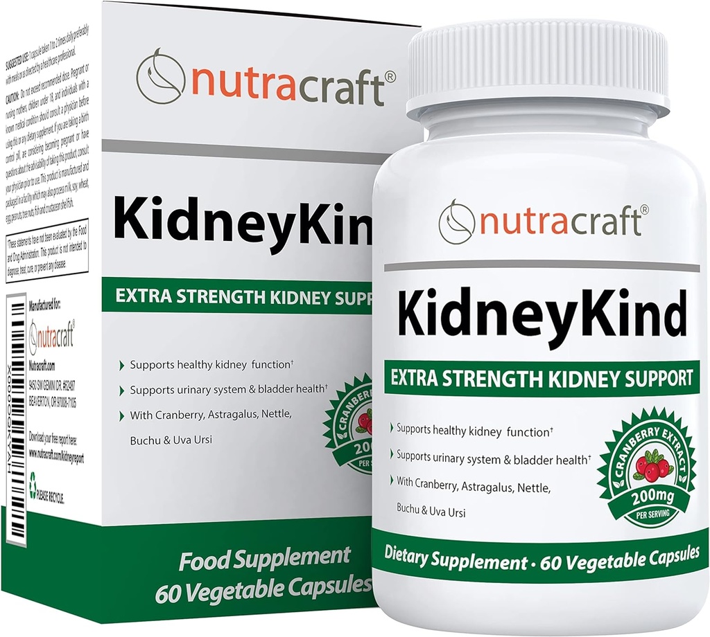 Nutracraft KidneyKind # 1 Kidney Support og Detox Supplement Note 124; Kidney Cleanse for Brege & Urinary Health