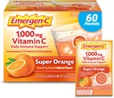 Emergen- C 1000mg C-vitamin pulver til daglig immunstøtte Koffein fri C-vitamin kosttilskud med zink og mangan, B-vitaminer og elektrolyter, Super Orange Flavor - 60 Greve / 2 Måned Supply