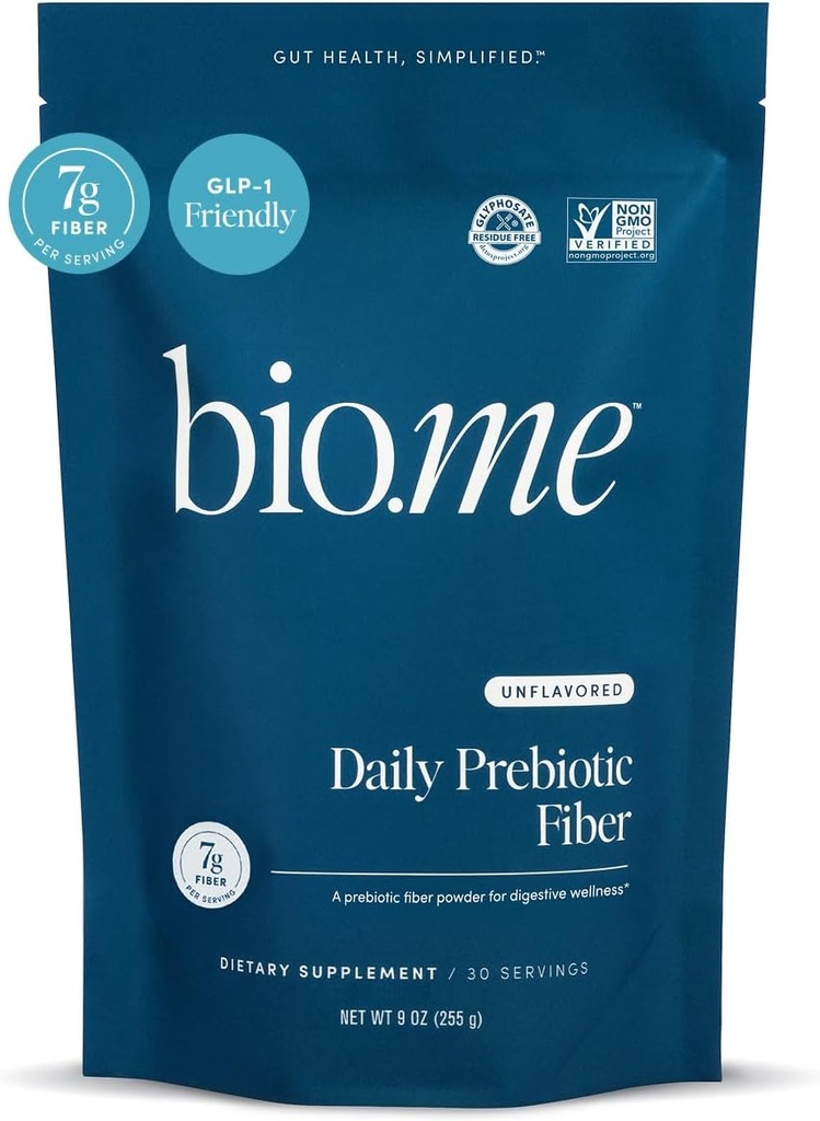 Bio.me Daily Prebiotic Fiber Powder Unflavored - 7g Per Serving - Opløselig & Uopløselig Fiber Supplement Pulver til kvinder & mænd - fordøjelsesmæssig sundhed & tandkød - GLP-1 Venlig, Sukker fri - 30 Servering