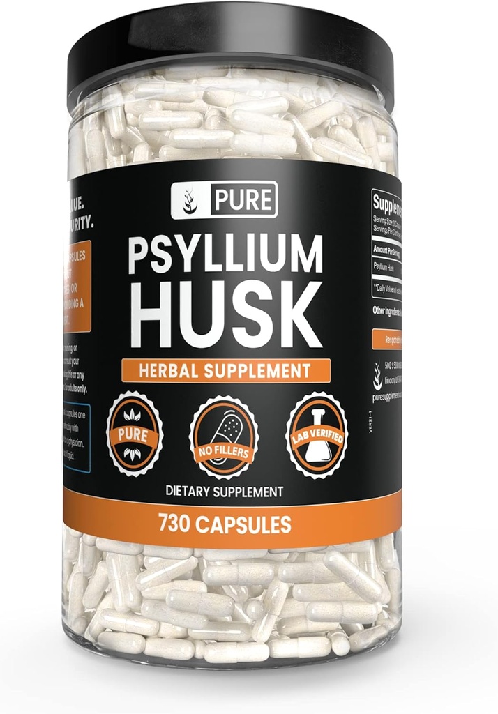 PURE ORIGINAL INGREDIENSER Psyllium Husk (730 kapsler) Ingen Magnesium eller ris Fyldere, Altid Pure, Lab Verified