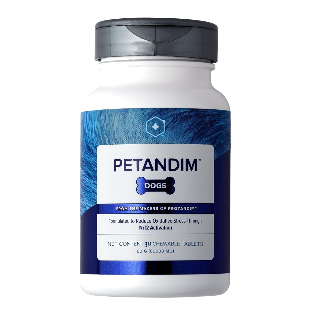 Petandim Hund Vitaminer (30 tyggetabletter), Antioxidanter Reducere oxiderende stress, fælles supplement til hunde, hud og coat supplement, Omega-3 & kollagen til hunde, kylling + Bacon Flavor