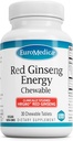 EuroMedica Red Ginseng Energy - Support to Support Sund Energi & Fokus - Urte Supplement med Koreansk Rød Ginseng Root Powder - Vegan tabletter til støtte sund holdbarhed - 30 tyggetabletter