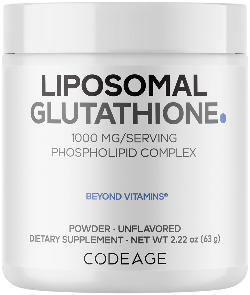 Codeage Liposomal Glutathion Powder - 1000 mg Vegan Reduceret L- Glutathion per servering, Liposomal Levering - 2 - Måned Supply - Unflavored - Phospholipid - Non- GMO Gluten- Free - 2,22 Oz