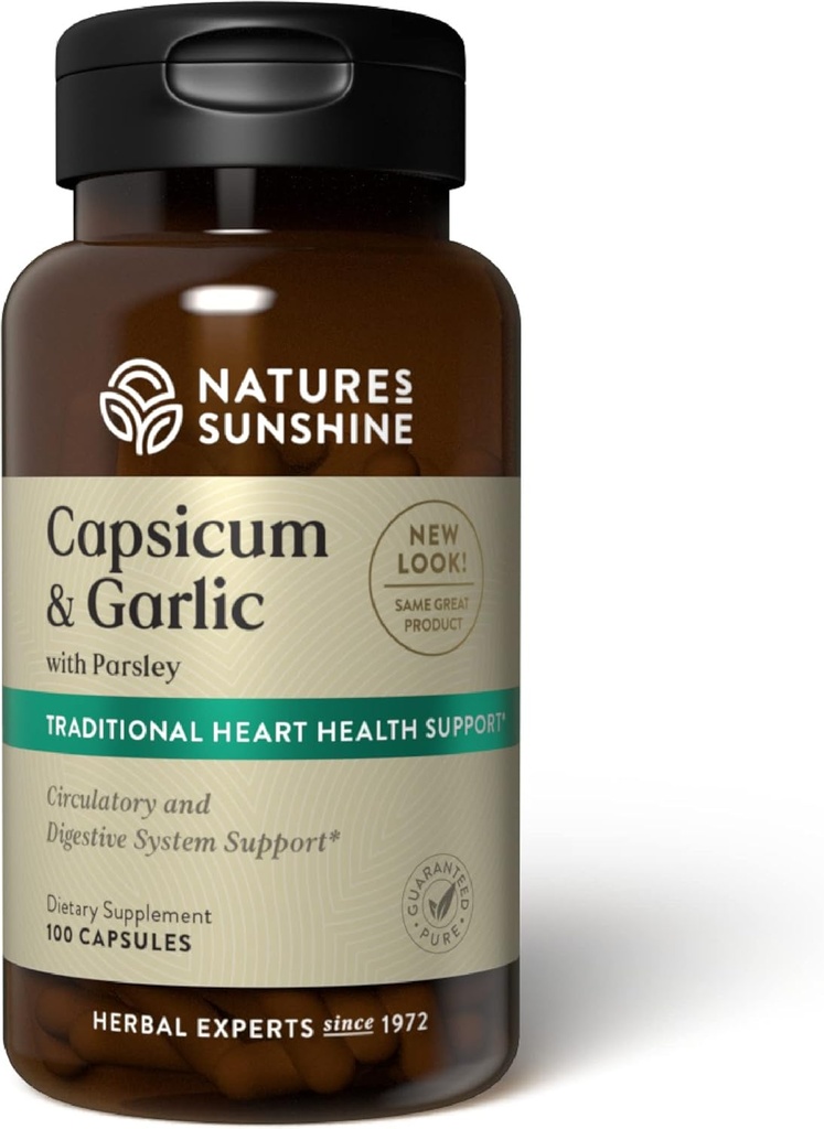 Nature 's Sunshine Capsicum & Hvidløg w / Persille, 100 Capsules Measures 124; Hjælper support fordøjelse, Immunitet, cirkulation, og Glandular Sundhed