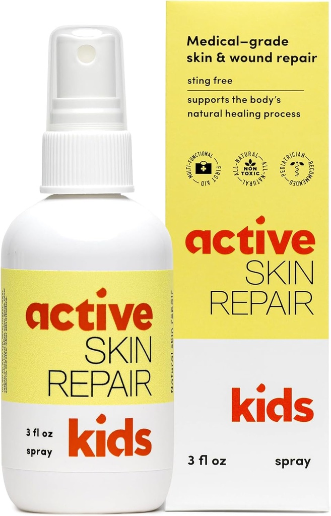 Aktiv Skin Reparation Kids Førstehjælp Spray - Non- Toxic & Natural Kids Antiseptisk Formel for Minor Cuts, Sår, Scrapes, udslæt, Sunburns, og andre hudirritationer (3oz Spray)