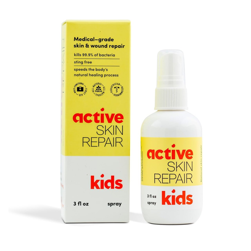 Aktiv Skin Reparation Kids Førstehjælp Spray - Non- Toxic & Natural Kids Antiseptisk Formel for Minor Cuts, Sår, Scrapes, udslæt, Sunburns, og andre hudirritationer (3oz Spray)