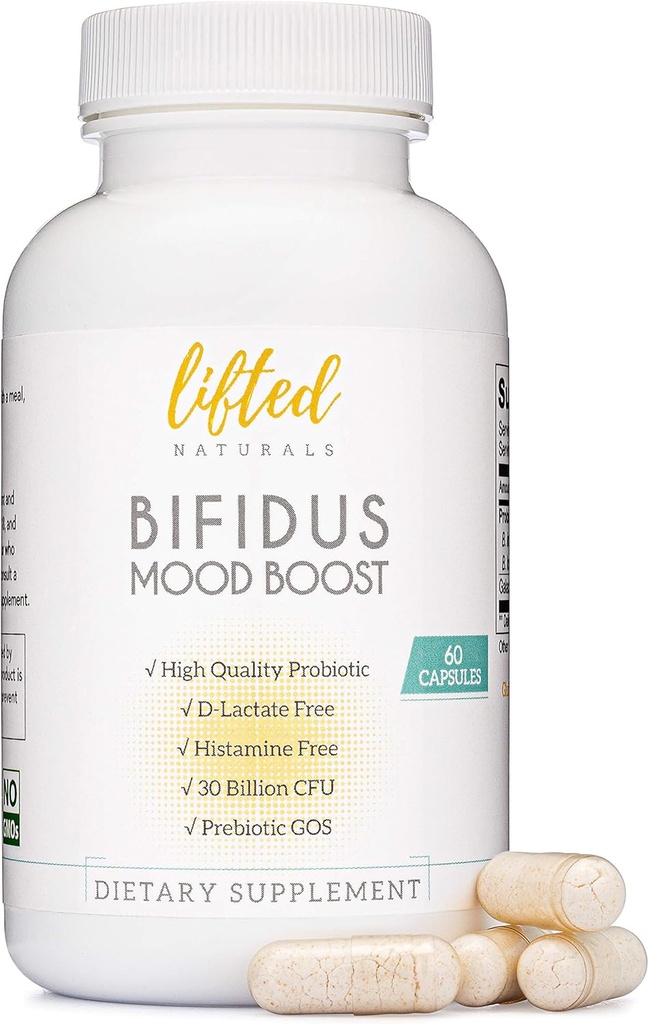 Probiotika 30 Millioner CFU - Bifidus Mood Support w / prebiotika & probiotika til kvinder og mænd - Mood & fordøjelsesstøtte - Histamin Free - Natural Mood Boost - 60 dages forsyning, non-GMO