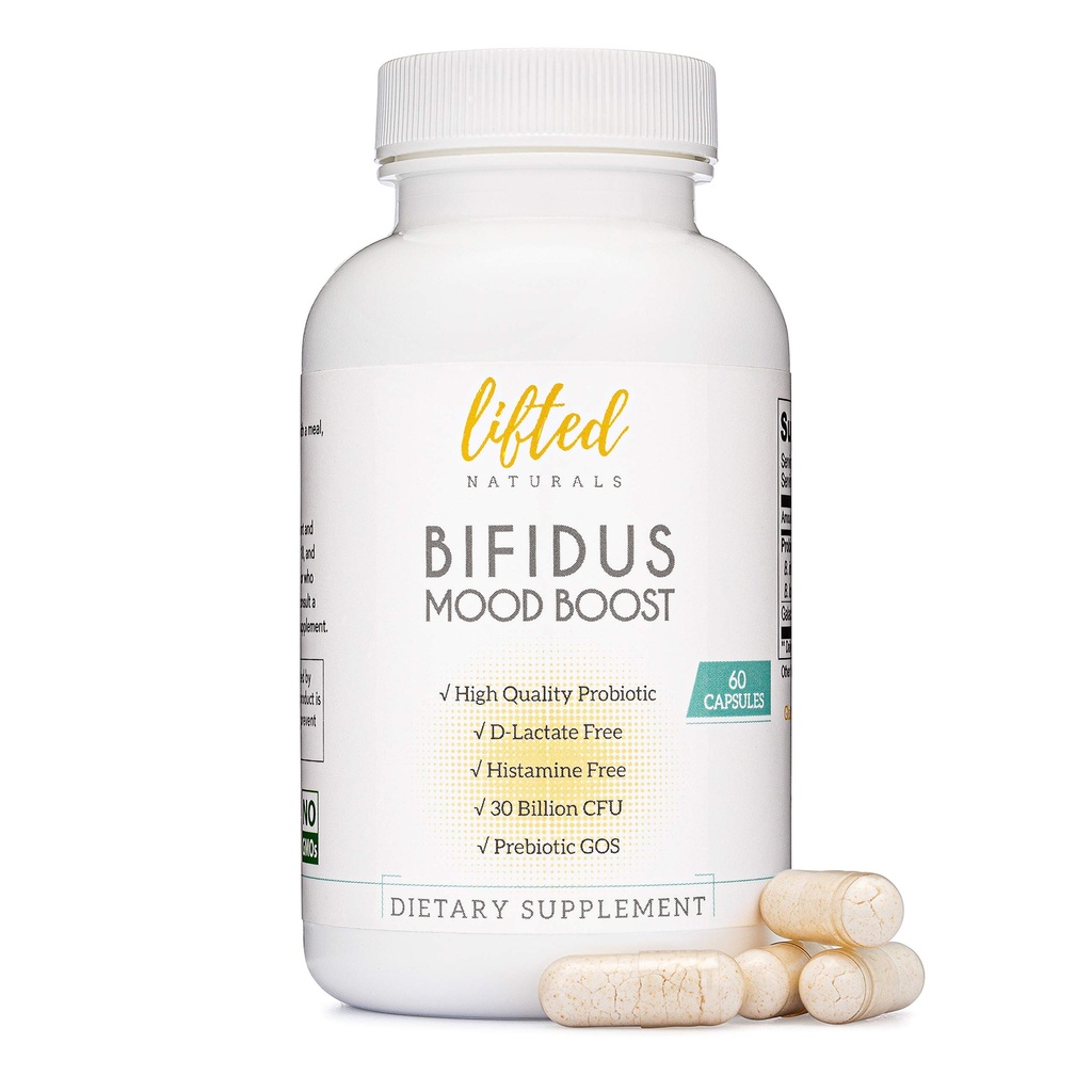 Probiotika 30 Millioner CFU - Bifidus Mood Support w / prebiotika & probiotika til kvinder og mænd - Mood & fordøjelsesstøtte - Histamin Free - Natural Mood Boost - 60 dages forsyning, non-GMO