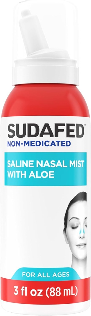 Pludselig ikke-medicineret saline Nasal Mist med Aloe, Sinus Saline Næse Spray til alle aldre Hurtig Flushs & Fugt Nasal Passages, Brug Nasal Mist som ofte som krævet, Drug- Free, 3 fl. oz
