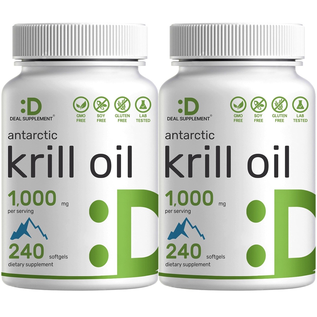 DEAL SUPPLEMENT 2 Pack Antarctic Krill Oil, 1.000mg Per Serving, 480 Softgels - Mercury Free, No Fishy Taste - Rich in Omega- 3s, EPA, DHA, Astaxanthin, & Phospholipider - Non-GMO, No Gluten