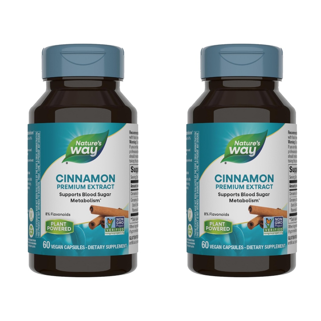 Nature 's Way Premium Extract Kanel Standardiseret til 8% Flavonoider 60 Vcaps (pakke med 2)