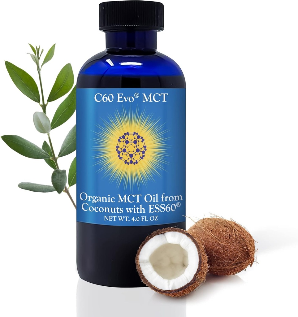 MCT Oil fra kokosnødder med C60 ESS60, immunstøtte, dvalehjælp rig på antioxidanter, fleksibilitet og fælles supporttillæg, fremmer MCT Wellness for Energy Boost (4 oz)