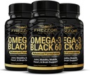 FREZZOR Omega 3 Sort til fælles pleje & Comfort - New Zealand Green Lipped Mussel Oil Capsules; 53x Højere potens med UAF1000 + Super Antioxidant, Ingen Fishy Eftersmag, 60 Greve (Pack of 3)