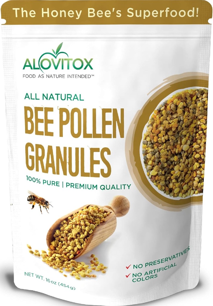 Alovitox Bee Pollen Granules 16 Oz Note 124; 100% Pure, Fresh Raw Bee Pollen Note 124; Superfood Packed Bee Pollen with Antioxidant, Protein, Vitaminer & Mere; Nutritional Gær & Gluten Free