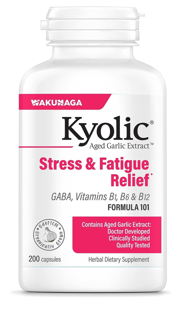 Kyolsk aged hvidløg Extract Formel 101, Stress og træthed Relief, 200 kapsler.