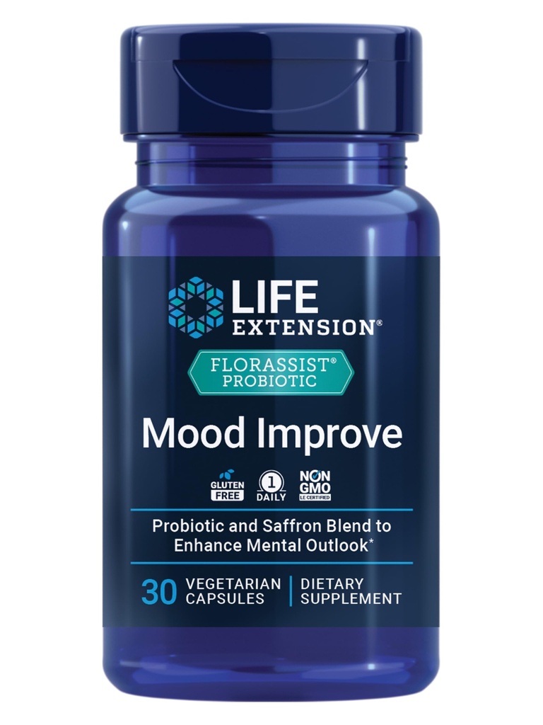 Life Extension FLORASSIST ® Probiotisk Mood Forbedre, probiotisk og Saffron Blend forbedrer Mood og Mental Outlook, Non-GMO, Gluten- Free, 1 Daily, Vegetar, 30 Kapsler