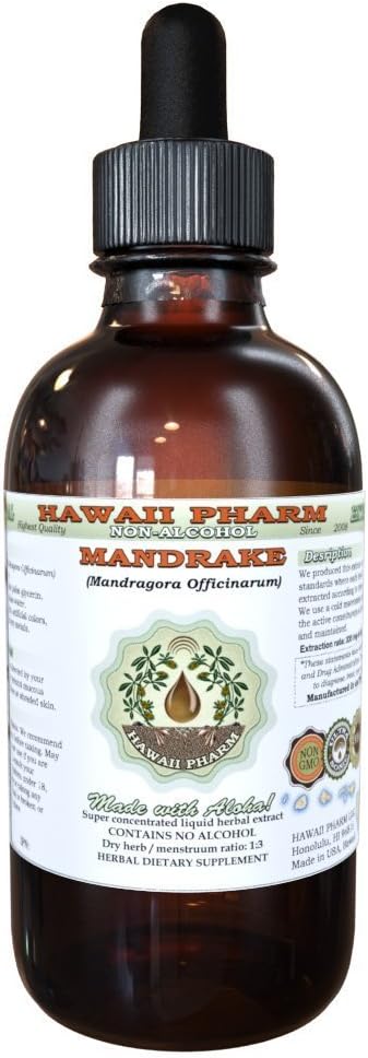 Hawaii Pharm Mandrake Alkohol- Free Liquid Extract, Mandrake (Mandragora Officinarum) Tørret Root Glycerite Natural Herbal Supplement, USA 2 oz