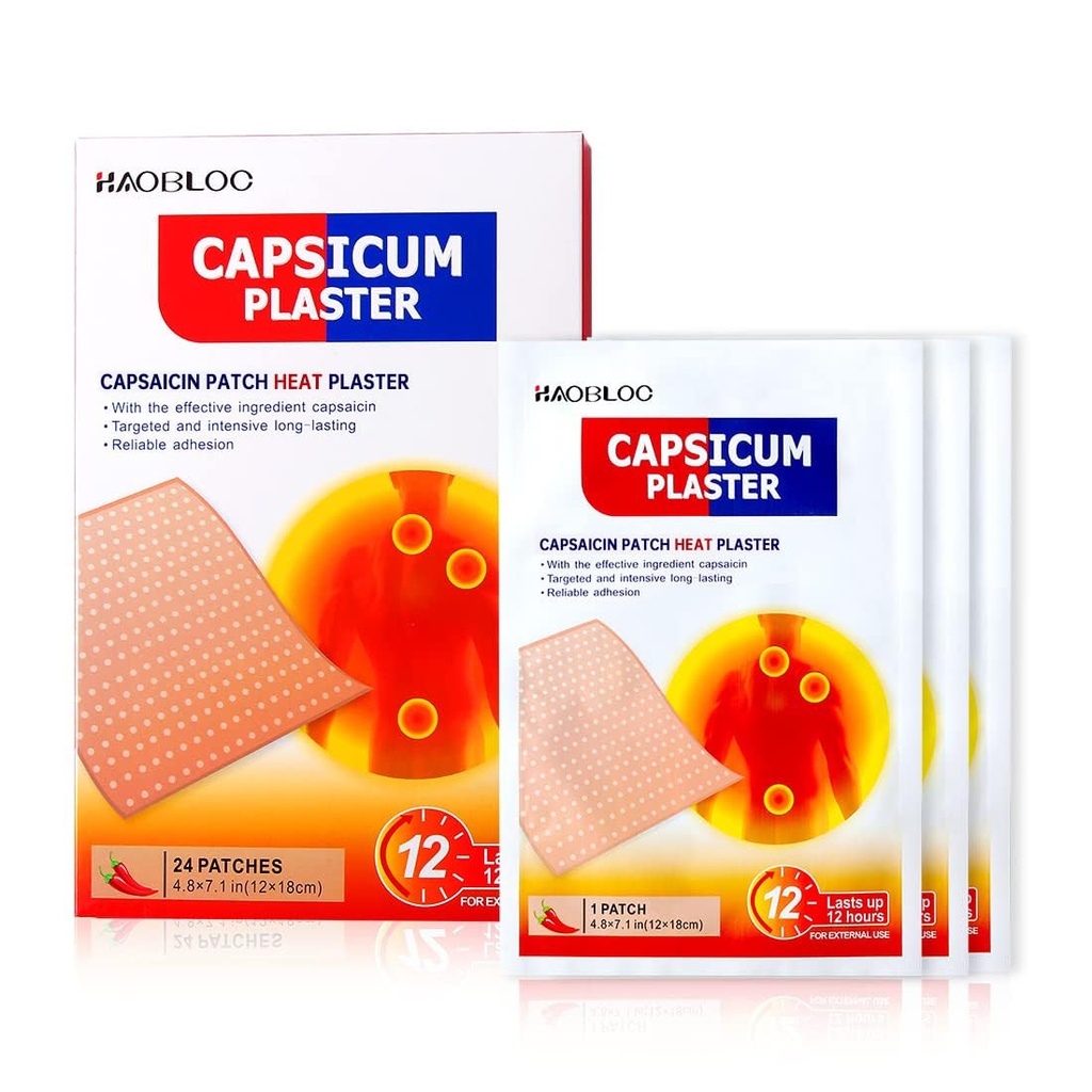 24 stk Capsicum Plaster Capsaicin Patch (7, 09 * 4, 72 in), Porous Capsicum Heat Plaster