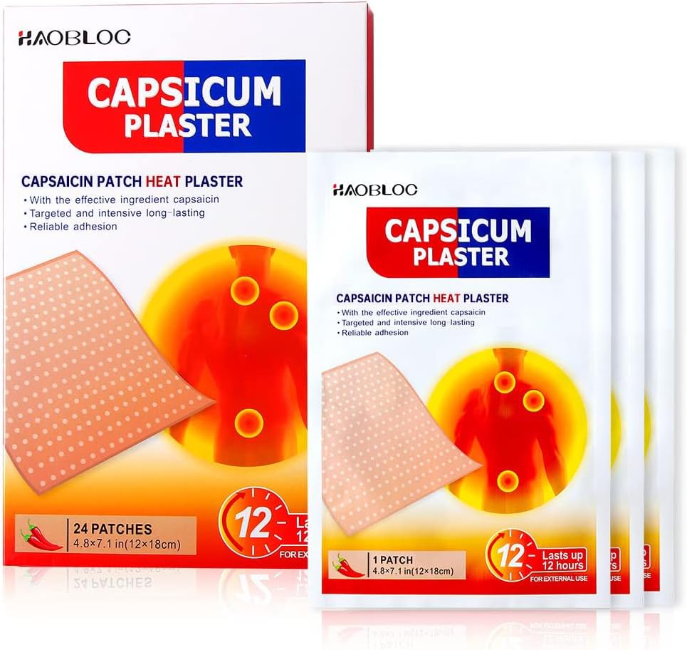 24 stk Capsicum Plaster Capsaicin Patch (7, 09 * 4, 72 in), Porous Capsicum Heat Plaster