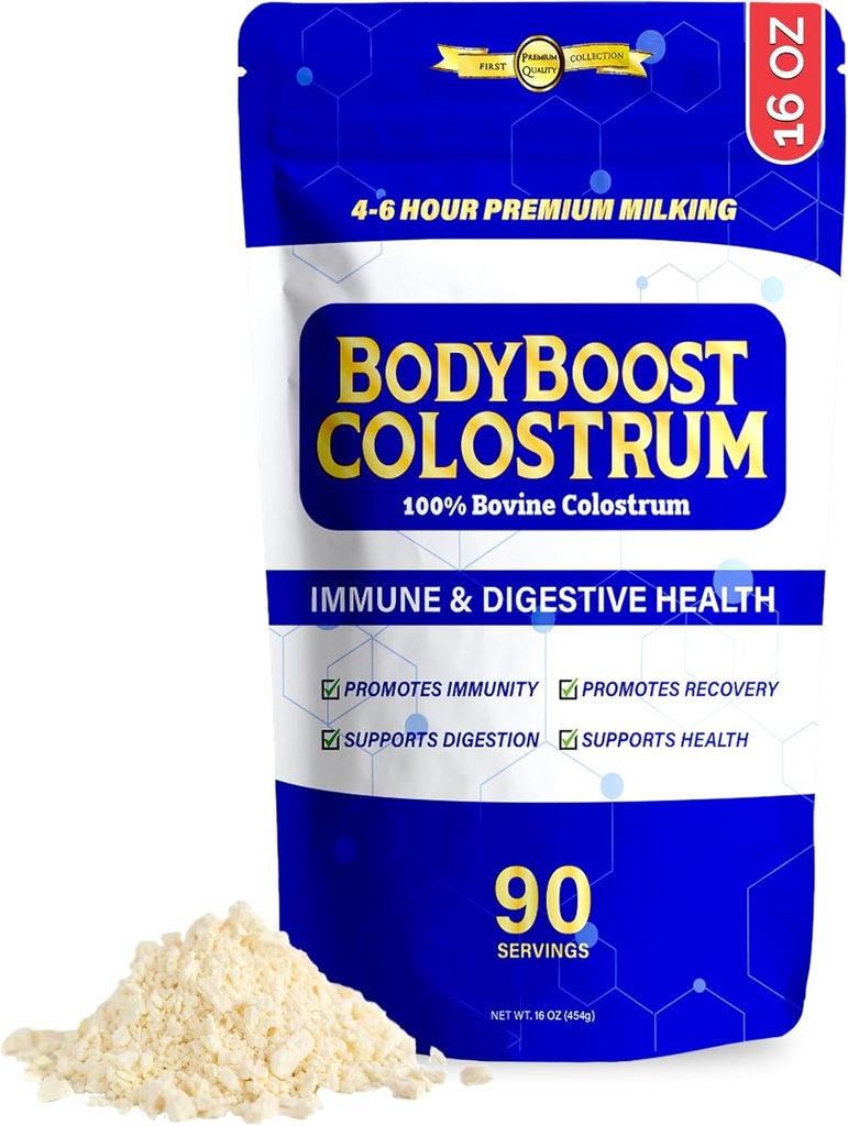 BodyBoost Premium Colostrum Whole, 100% Bovine Colostrum Powder, Immune Booster Supplement with Immunoglobulin & Lactoferrin, Grass Fed Colostrum Powder, Gut Health, Diverse Intake,16 oz