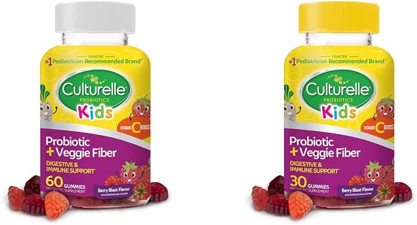 Culturelle Kids Daily Probiotic + Veggie Fiber Gummies (60 & 30 Greve) - Berry Flavor, fordøjelse og immunforsvar