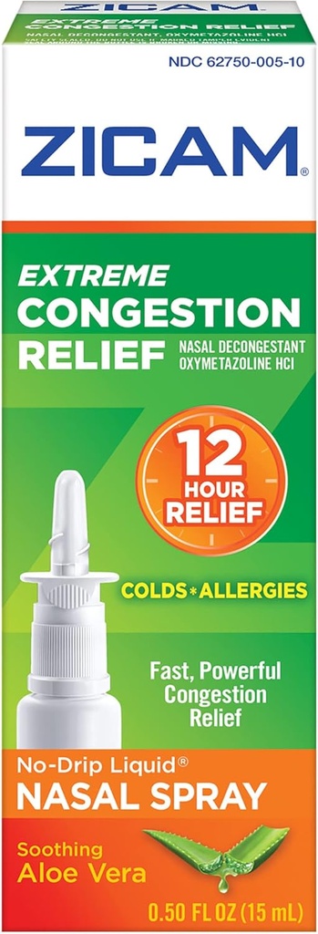 Zicam Extreme Congestion Relief No- Drip Liquid Nasal Spray med Soothing Aloe Vera, 0, 5 Ounce (pakning med 2)