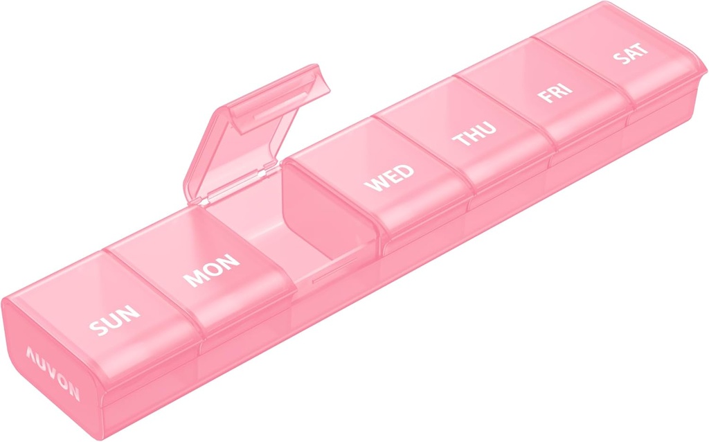 AUVON Weekly Pill Organizer med Effortless Åbning Design, Gigt Friendly Pill Box, BPA- Free Pill Organizer 7 Dag, Cute & Portable Pill Case for Vitaminer, Kosttilskud og Medicin