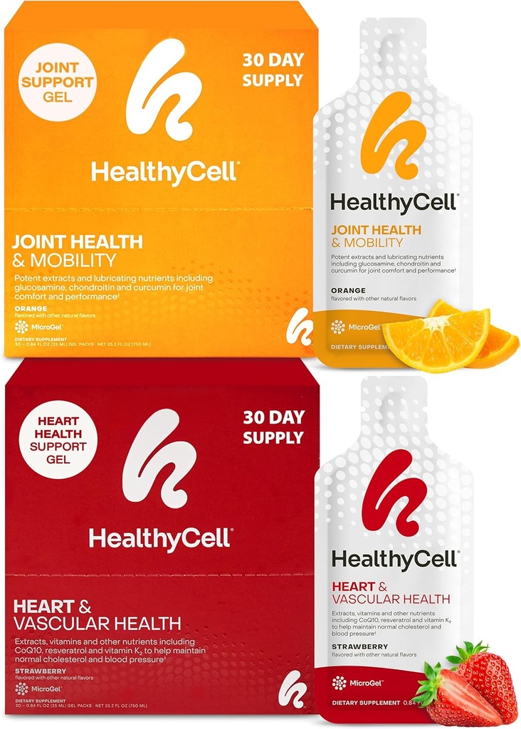 Healthycell Heart & Vaskulære Sundhed + fælles sundhed og mobilitet kosttilskud til mænd og kvinder bundle