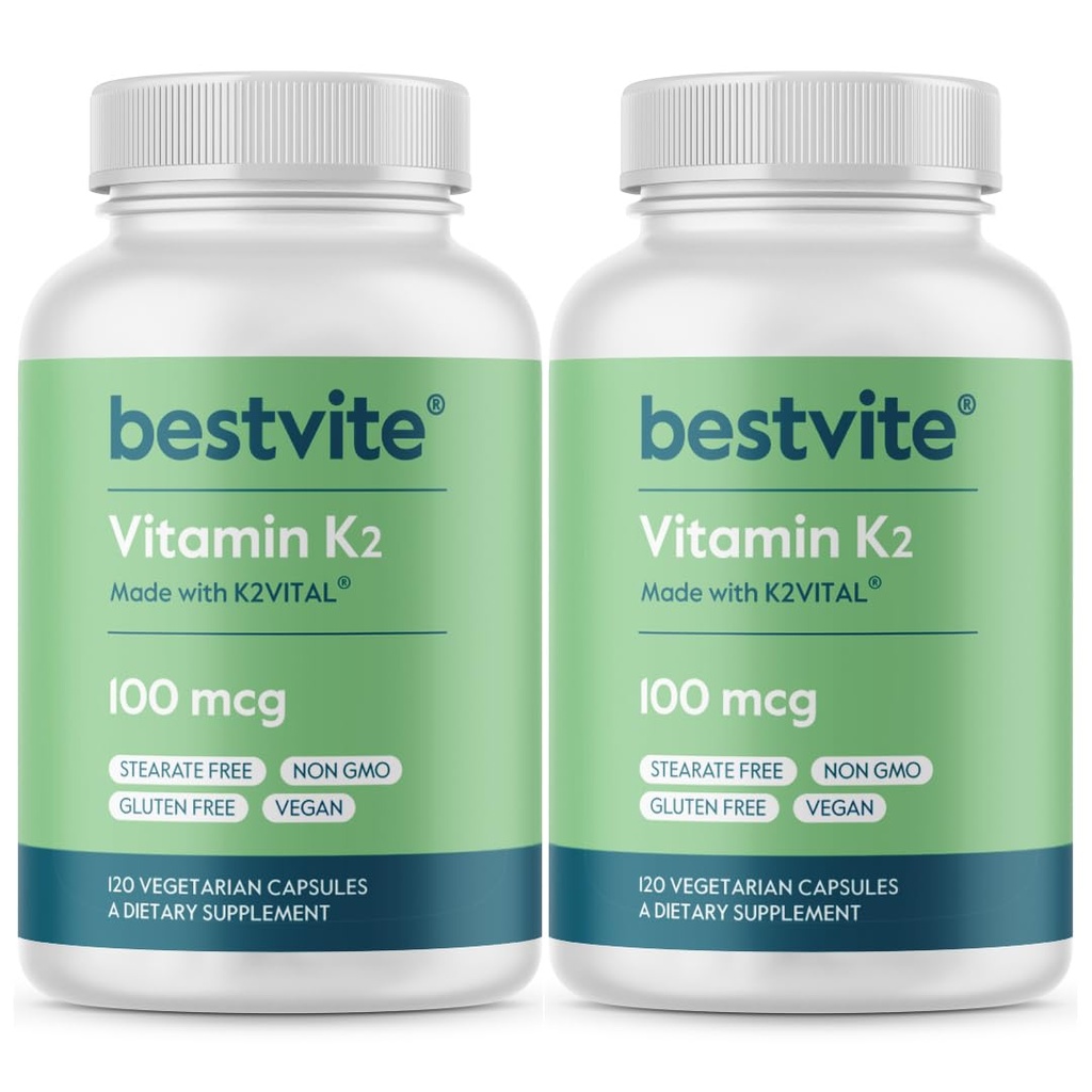 BESTVITE vitamin K2 100 mcg som MK- 7 (240 vegetariske kapsler) (120x2) - Ingen stearater - Vegan - Ikke GMO - Gluten Free