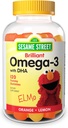 Sesame Street Omega 3 Gummies for Kids, 50 mg Omega-3 per Gummy, 4 Måned Supply, No Fishy Aftersmage, Shellfish Free Supplement, Brain & Eye Support, 120 Gummies