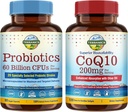 Terranics Probiotika & CoQ10 Bundle, Heart & fordøjelse Health, 60 milliarder Probiotika, Bioactive Coenzym Q10 200mg, Ekstra Virgin Olivenolie, Bundle & Gem