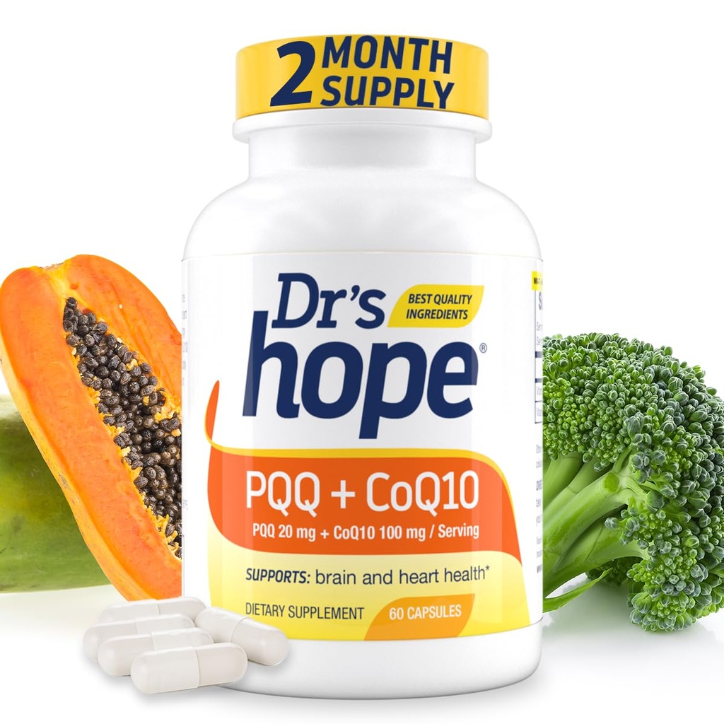 PQQ CoQ10 - PQQ 20mg Med CoQ10 100mg, PQQ tillæg med Coenzym Q10 supplement understøtter hjerne sundhed, 60 Veggie Caps - 1 Kapsel pr Servering