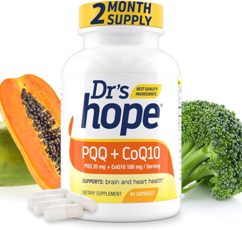 PQQ CoQ10 - PQQ 20mg Med CoQ10 100mg, PQQ tillæg med Coenzym Q10 supplement understøtter hjerne sundhed, 60 Veggie Caps - 1 Kapsel pr Servering