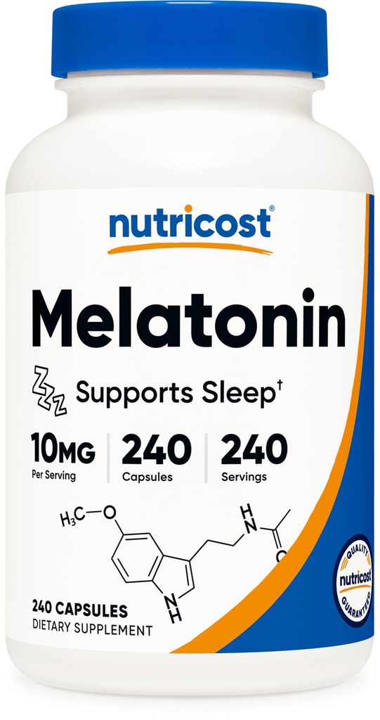 Nutricost Melatonin 10mg, 240 kapsler, ikke- GMO & gluten fri