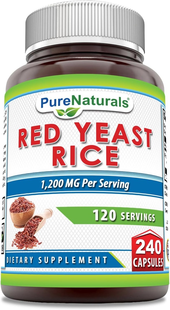 Pure Naturals Red Yeast Rice 1200 Mg per Serving, 240 Kapsler Supplement 124; Non- GROMs 124; Gluten Free Gluten 124; Lavet i USA