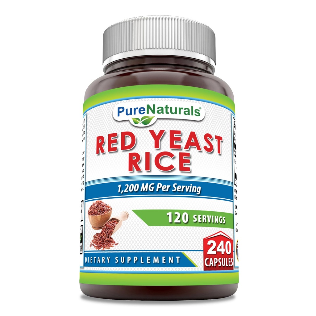 Pure Naturals Red Yeast Rice 1200 Mg per Serving, 240 Kapsler Supplement 124; Non- GROMs 124; Gluten Free Gluten 124; Lavet i USA